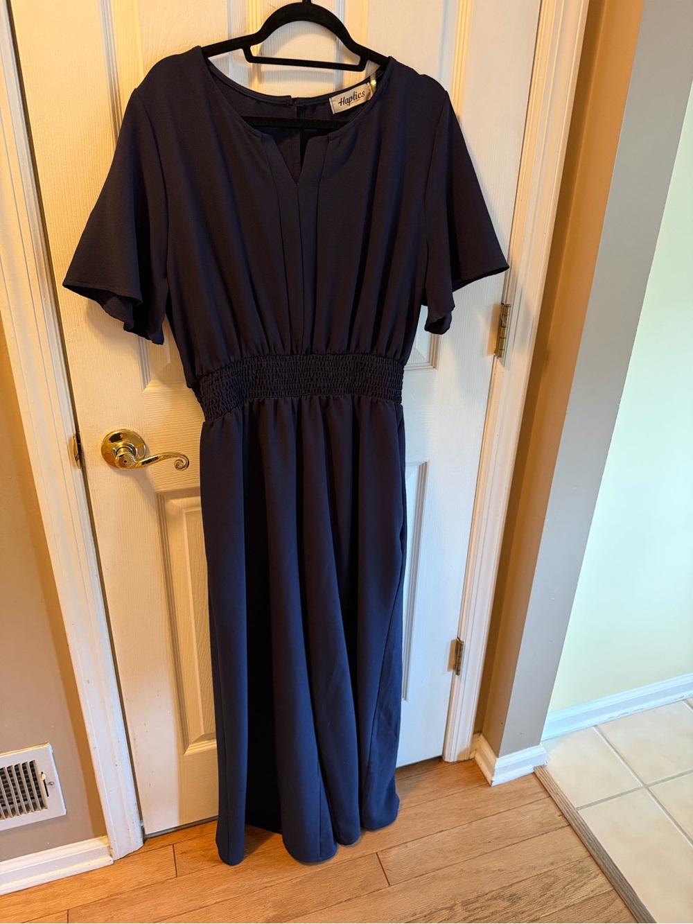 Navy Blue Smocked-Waist Jumpsuit